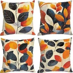 A Set of 4 Burnt Yellow Leaves Cushions