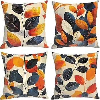 A Set of 4 Burnt Yellow Leaves Cushions