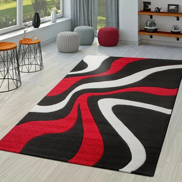 Red and Black Swirl Rug