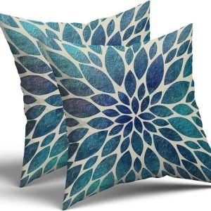 Blue Teal Leaves Cushions