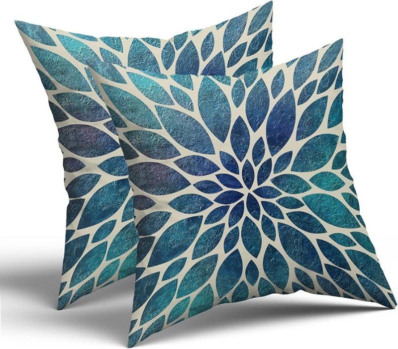 Blue Teal Leaves Cushions